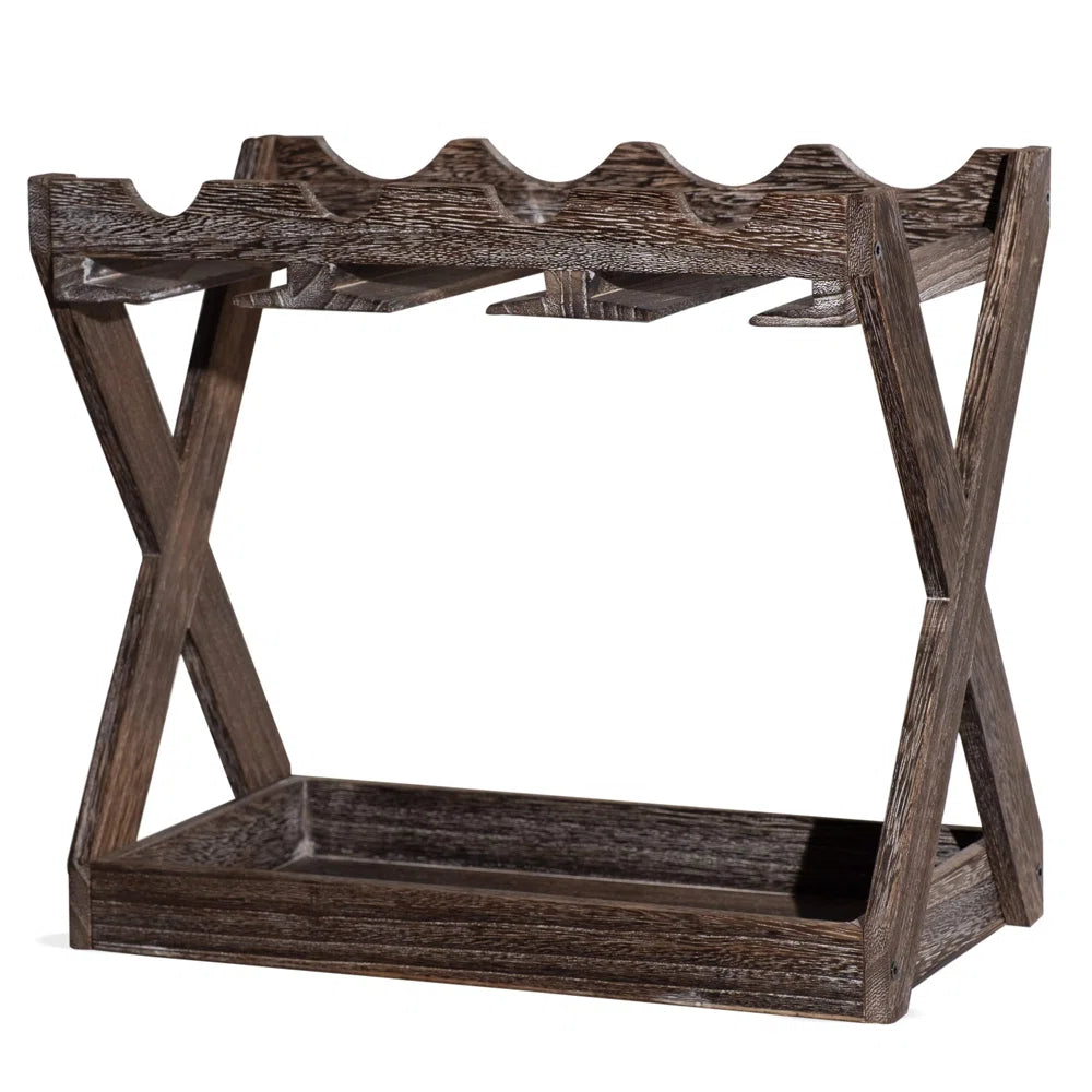 Adouer Wood "Rustic Soild Sheesham Wooden Wine Rack and Glass Holder with Cork Storage"