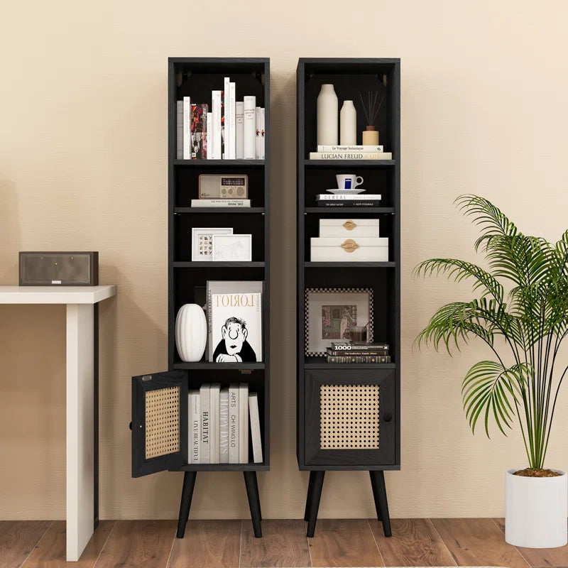ADOUER WOOD Every Choice Solid Acacia Wood Rattan Bookshelf For Home