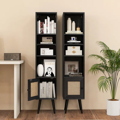 ADOUER WOOD Every Choice Solid Acacia Wood Rattan Bookshelf For Home