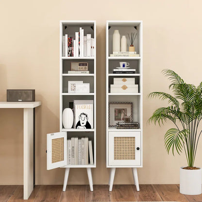 ADOUER WOOD Every Choice Solid Acacia Wood Rattan Bookshelf For Home