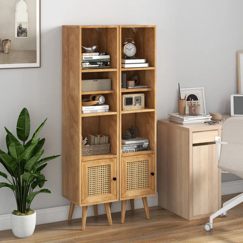 ADOUER WOOD Every Choice Solid Acacia Wood Rattan Bookshelf For Home