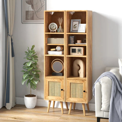 ADOUER WOOD Every Choice Solid Acacia Wood Rattan Bookshelf For Home