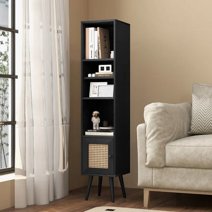 ADOUER WOOD Every Choice Solid Acacia Wood Rattan Bookshelf For Home