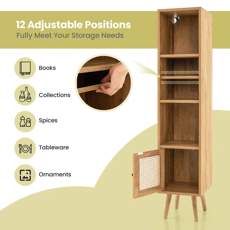 ADOUER WOOD Every Choice Solid Acacia Wood Rattan Bookshelf For Home