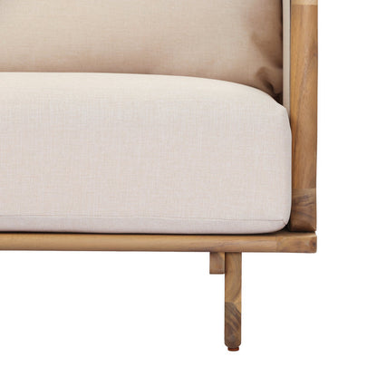 Acacia Wood Contemporary Wooden Frame L-Sectional Sofa with Plush Neutral Upholstery