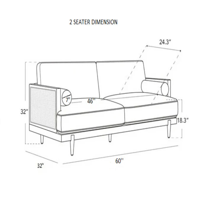ADOUER WOOD "Mid-Century Solid Wood Cane Sofa with Cream Upholstery – Handcrafted 3-Seater for Home, Office & Hotel Lounge"