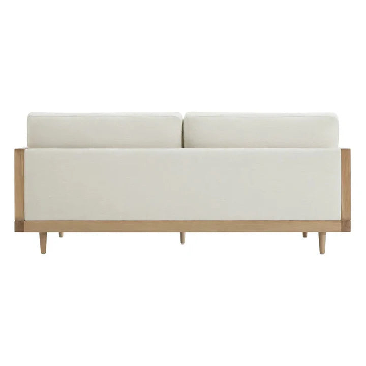 ADOUER WOOD "Mid-Century Solid Wood Cane Sofa with Cream Upholstery – Handcrafted 3-Seater for Home, Office & Hotel Lounge"
