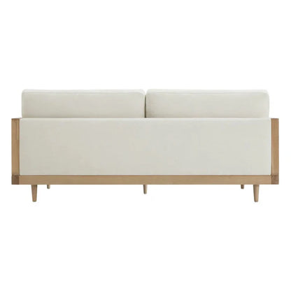 ADOUER WOOD "Mid-Century Solid Wood Cane Sofa with Cream Upholstery – Handcrafted 3-Seater for Home, Office & Hotel Lounge"