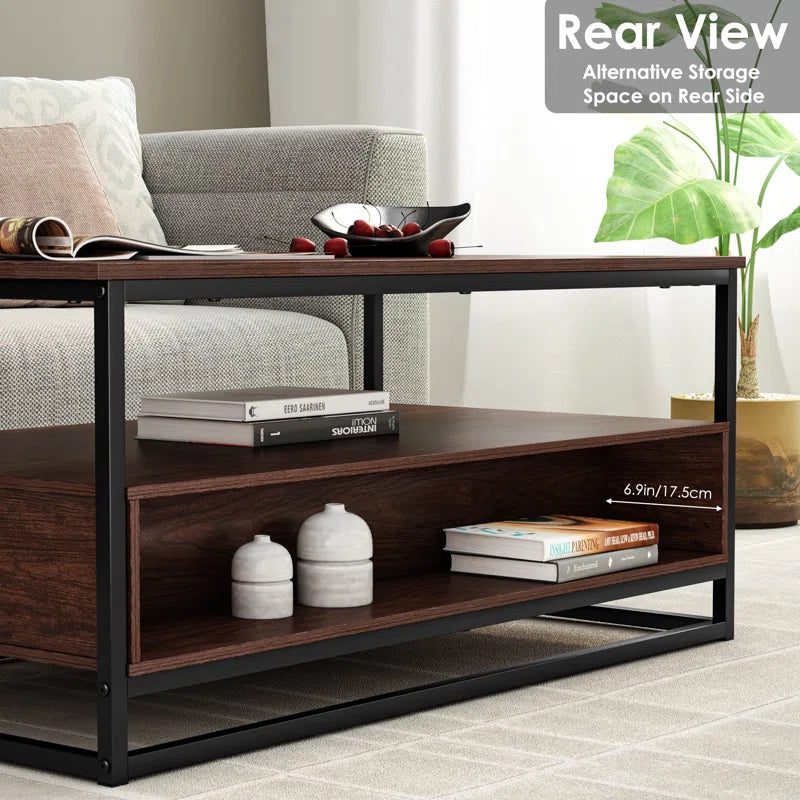 ADOUER WOOD Solid Sheesham Wood Metal Frame 2 Drawer Coffee Table (Walnut Finish)