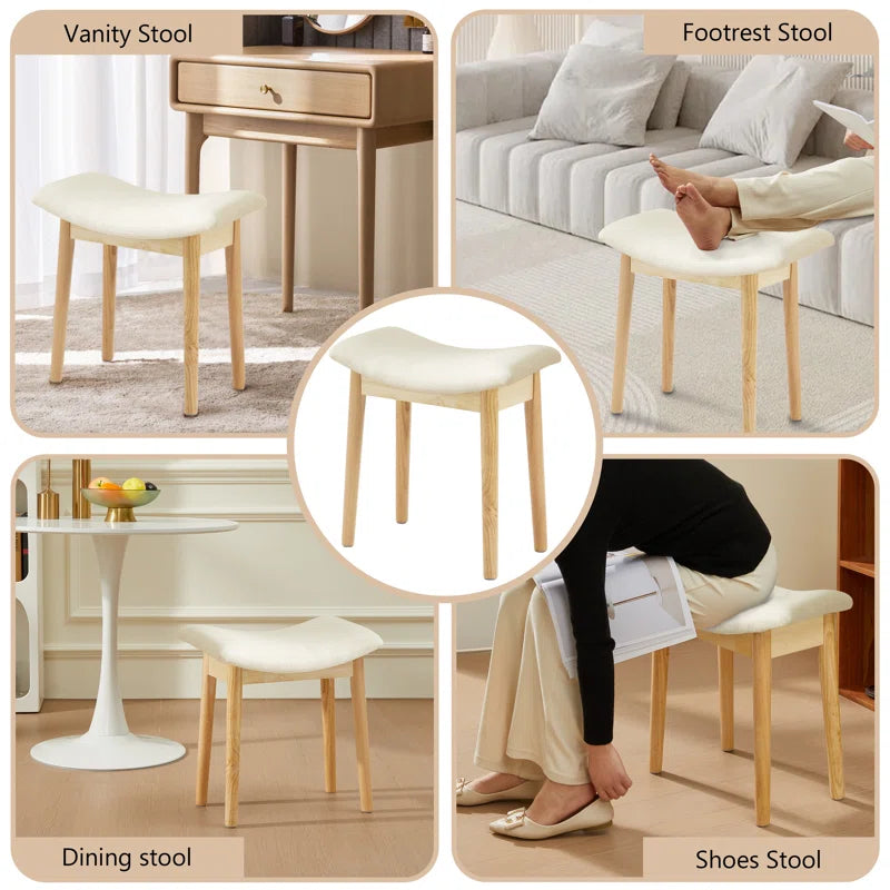 ADOUER WOOD Solid Acacia Wood Stool Upholstered Stool, Natural