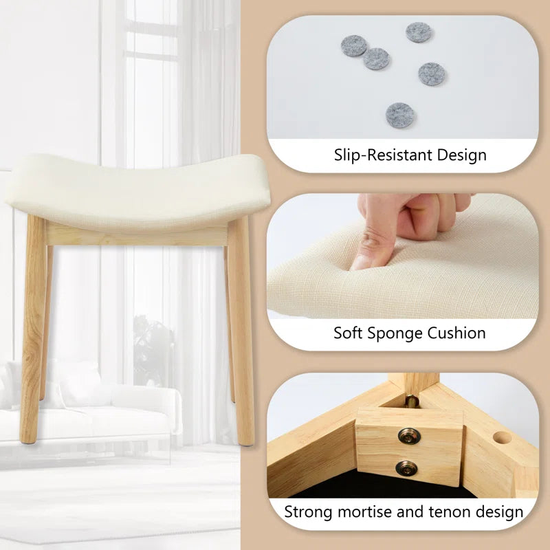 ADOUER WOOD Solid Acacia Wood Stool Upholstered Stool, Natural