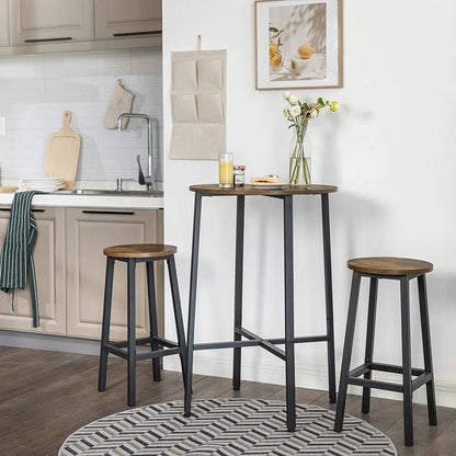 Adouer Wood "Modern Netural Solid Wood Round Top Bar Stools with Black Metal Frame - Set of 2"