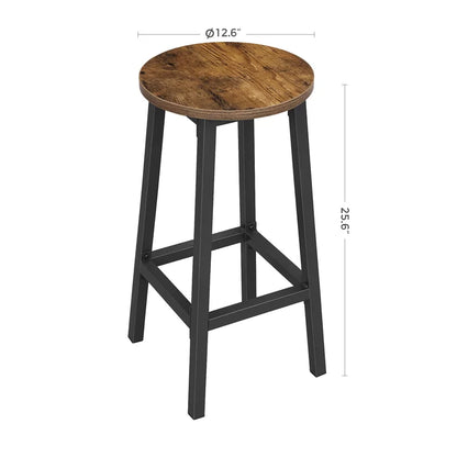 Adouer Wood "Modern Netural Solid Wood Round Top Bar Stools with Black Metal Frame - Set of 2"