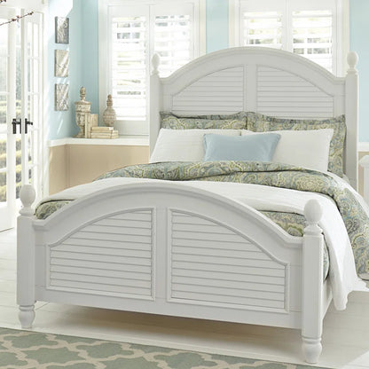 Adouer Wood "Coastal White Solid Sheesham Wood Premium Bed with Arched Headboard and Shutter Detailing"