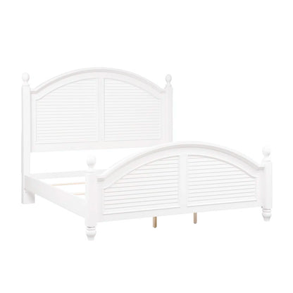 Adouer Wood "Coastal White Solid Sheesham Wood Premium Bed with Arched Headboard and Shutter Detailing"