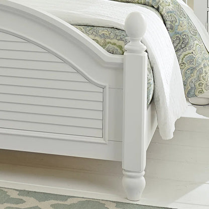 Adouer Wood "Coastal White Solid Sheesham Wood Premium Bed with Arched Headboard and Shutter Detailing"