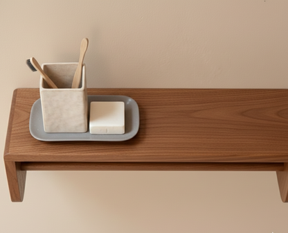Solid Acacia Wood Floating Bathroom Shelf with Integrated Towel Holder (Set Of 2 Pcs)