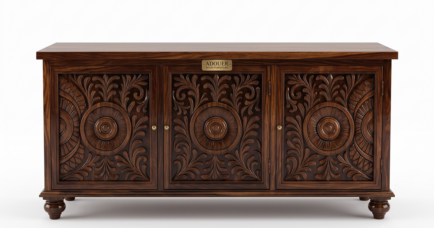 ADOUER WOOD  Verdant Carved Mandala Accent Console I Side Board I TV Unit