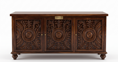 ADOUER WOOD  Verdant Carved Mandala Accent Console I Side Board I TV Unit