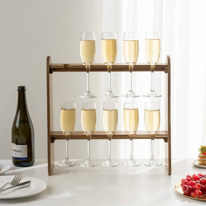Adouer Wood "Elegant Wooden Wine Glass Stand with Two-Tier Design for 10 Glasses"