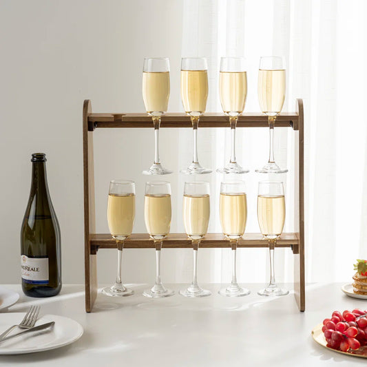 Adouer Wood "Elegant Wooden Wine Glass Stand with Two-Tier Design for 10 Glasses"