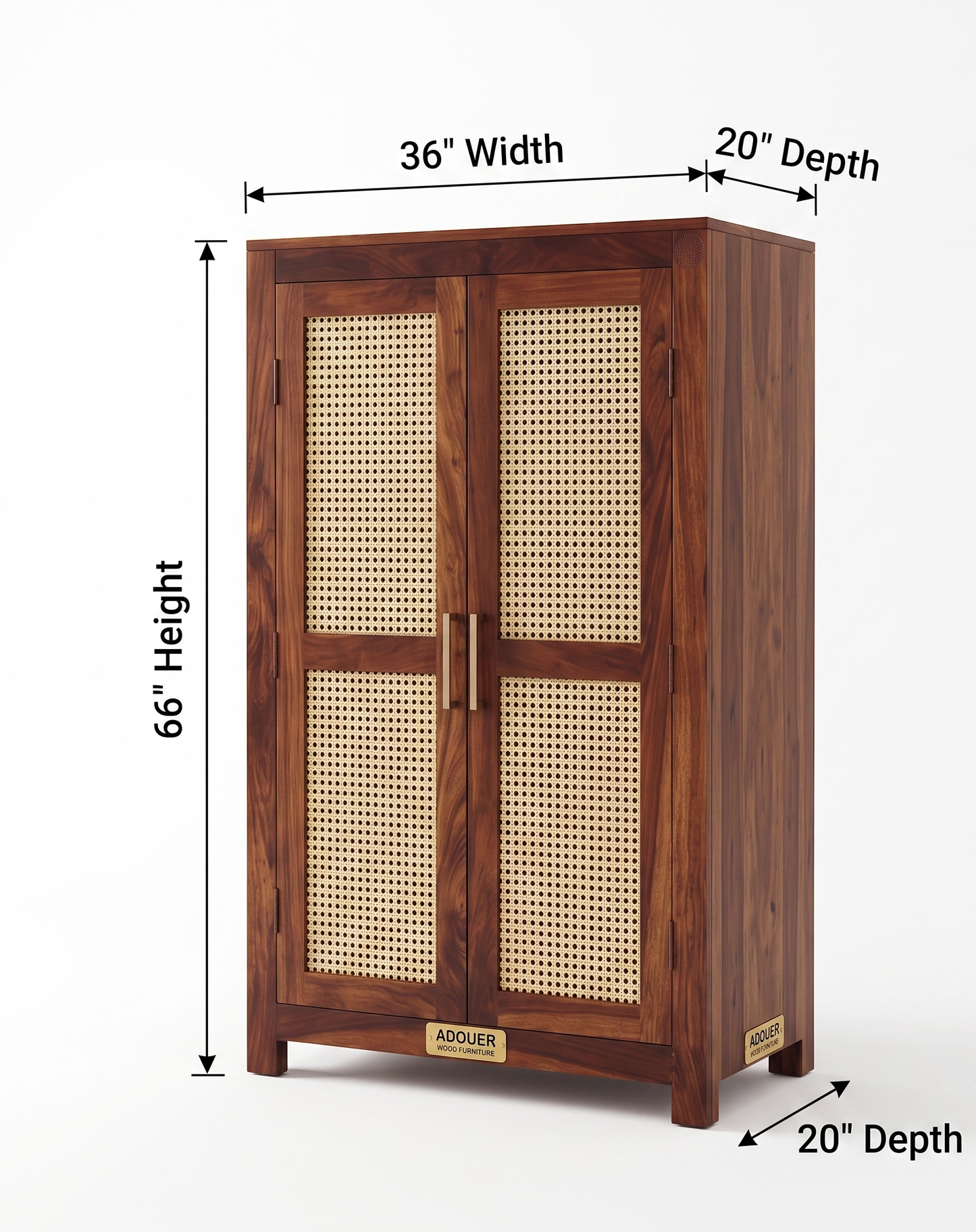 Natural Rattan Cane-Mesh Solid Wood Wardrobe Cabinet