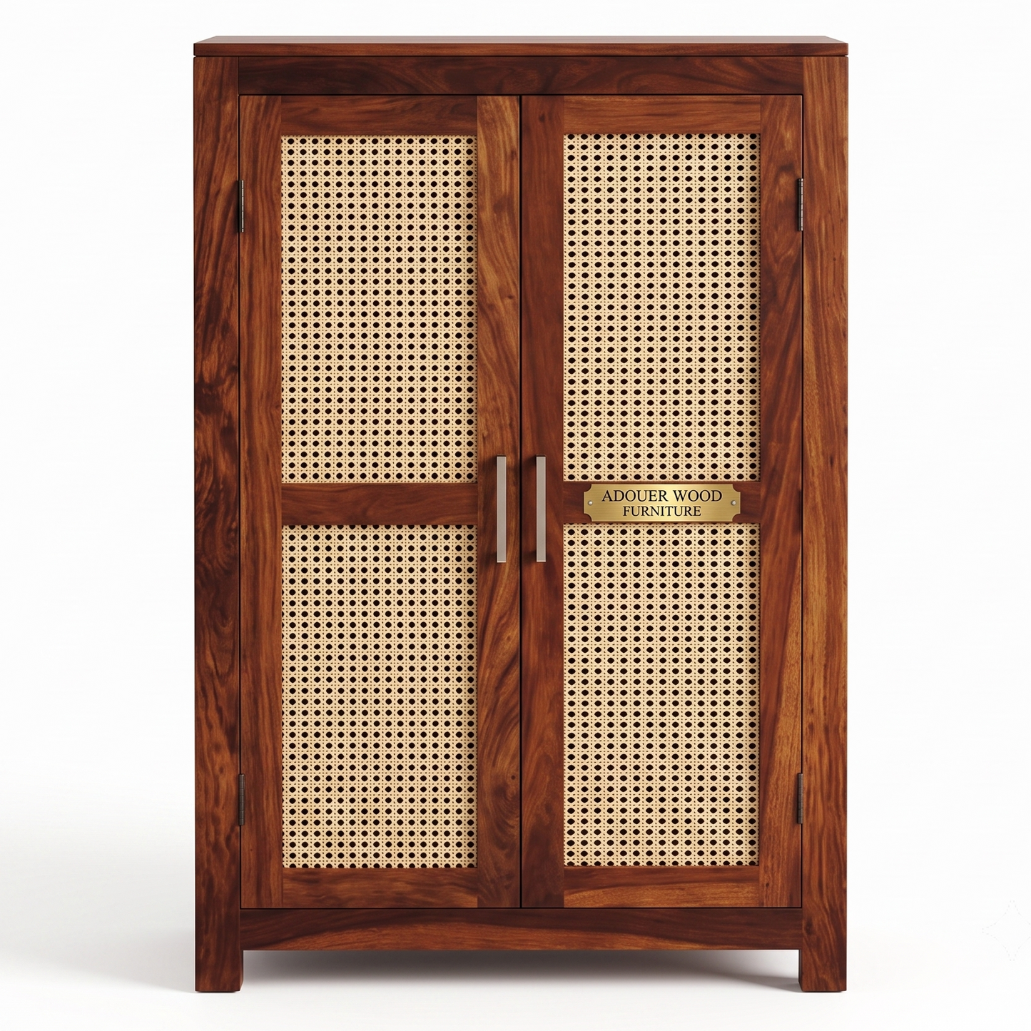 Natural Rattan Cane-Mesh Solid Wood Wardrobe Cabinet