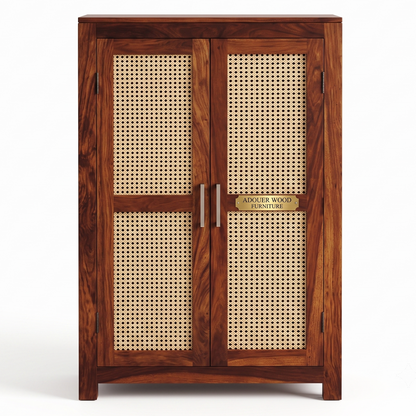Natural Rattan Cane-Mesh Solid Wood Wardrobe Cabinet