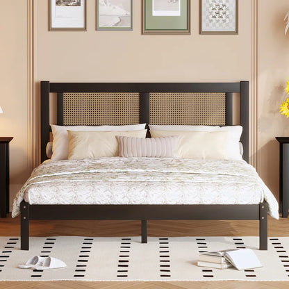 ADOUER WOOD Sheesham Wood White Classic Rattan Cane Bed