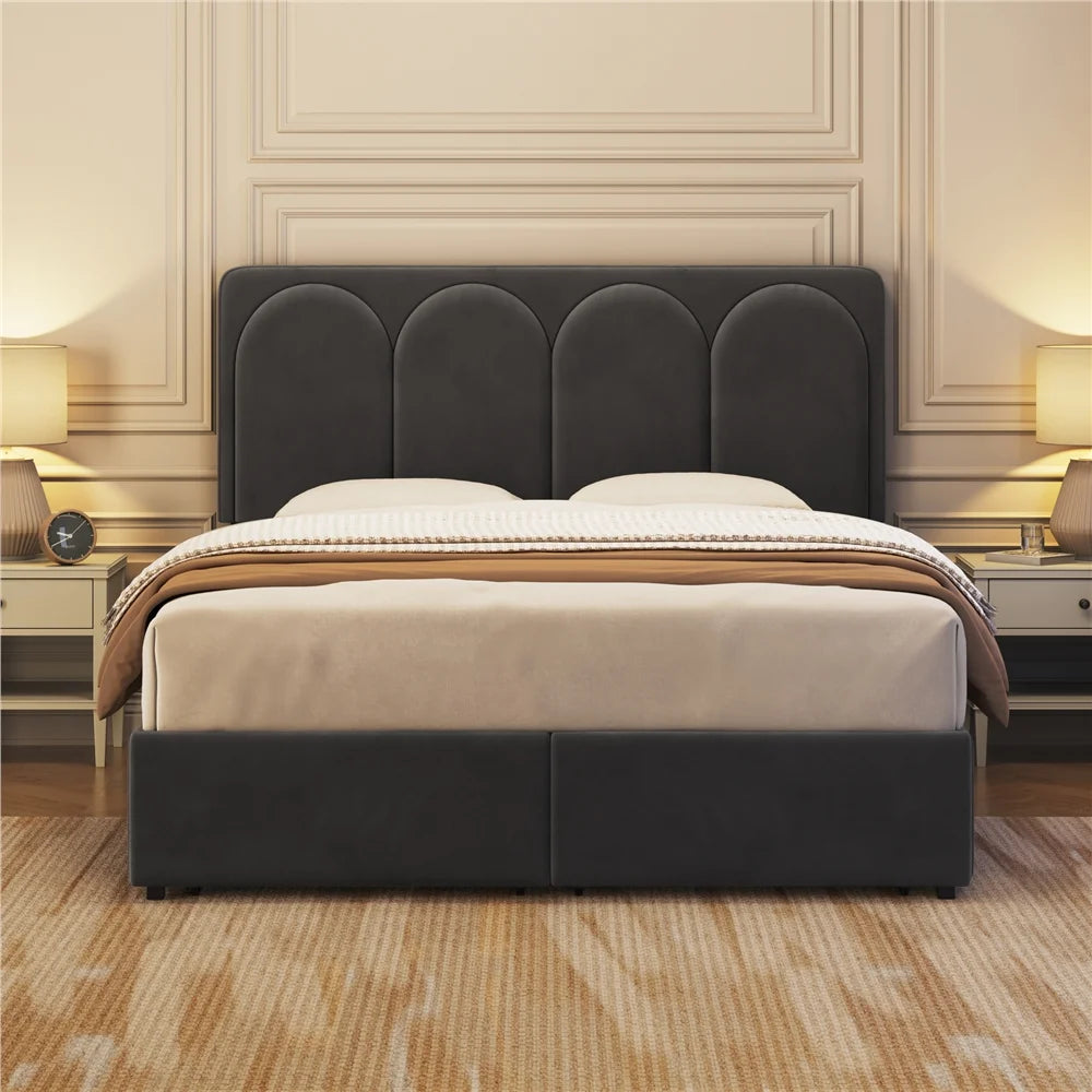 ADOUER WOOD Nice Design Solid Frame Upholstered Box Storage Bed For Bedroom