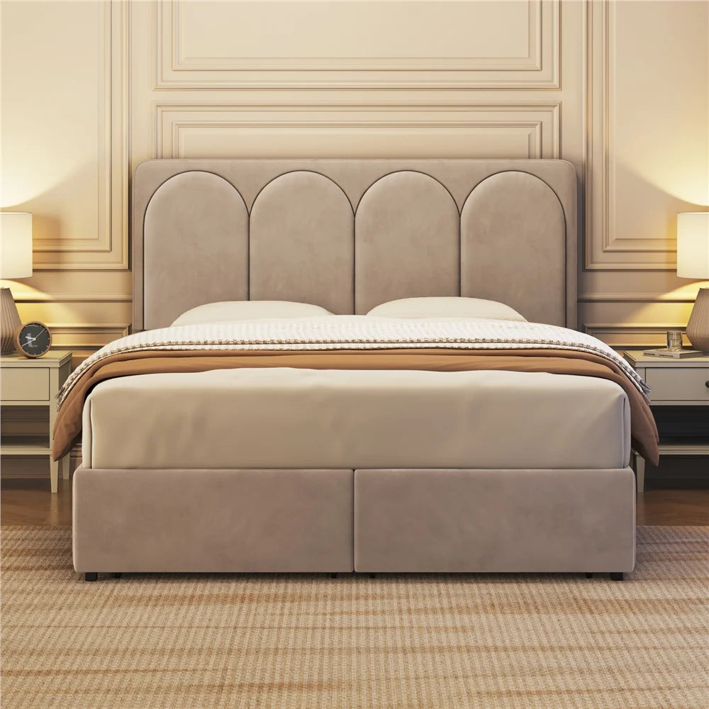 ADOUER WOOD Nice Design Solid Frame Upholstered Box Storage Bed For Bedroom