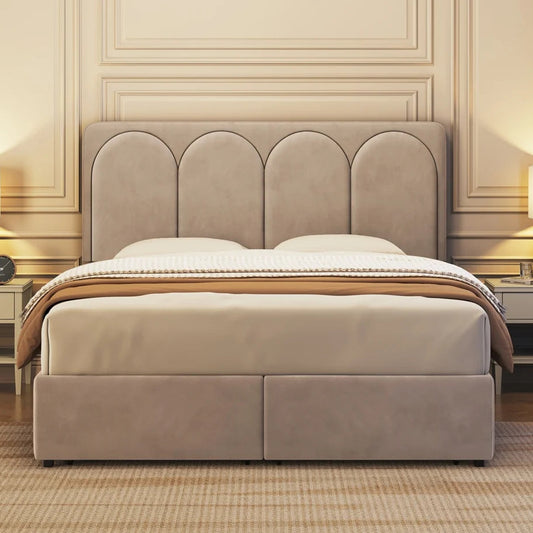 ADOUER WOOD Nice Design Solid Frame Upholstered Box Storage Bed For Bedroom