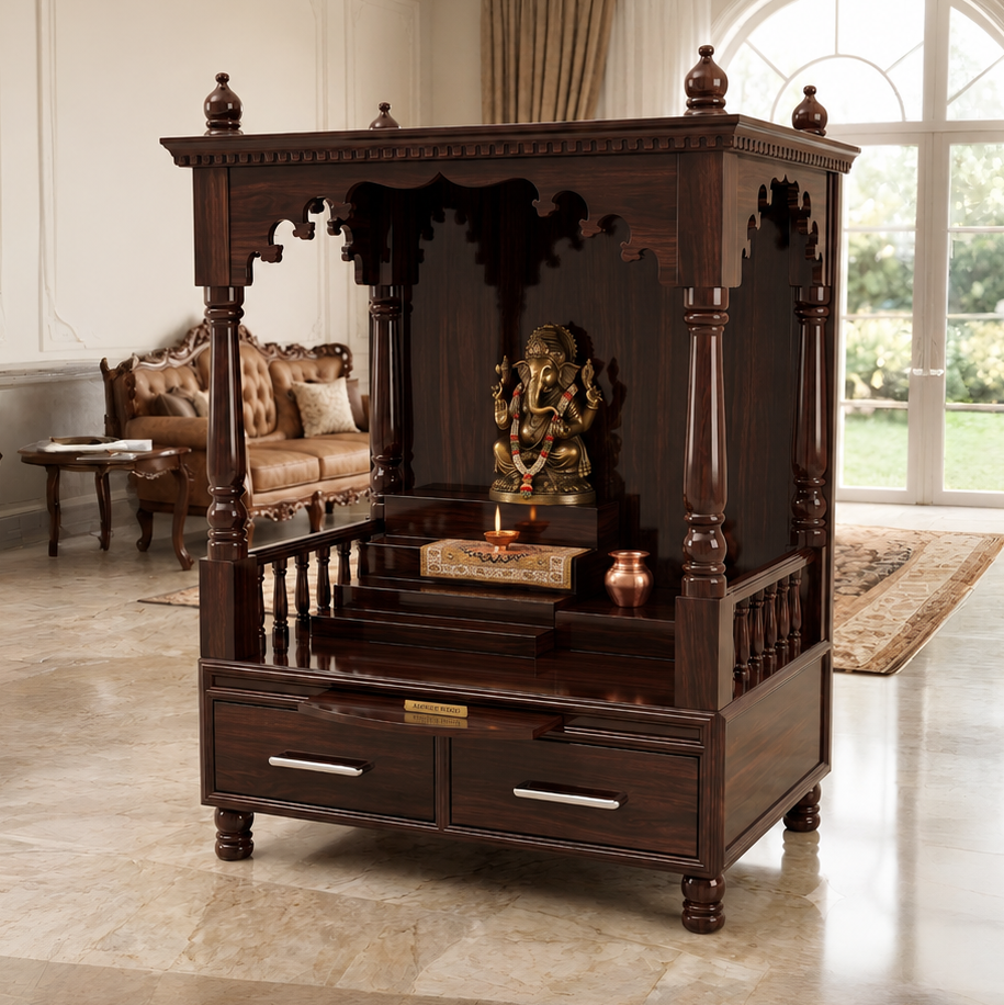 ADOUER WOOD Traditional Handcrafted Dark Walnut Home Temple Unit