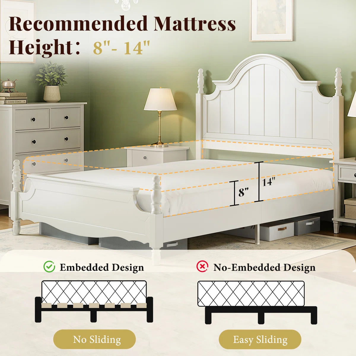 Adouer Wood "Vintage White Luxury Wooden Bed with Intricate Headboard Design – Classic Bedroom Furniture"