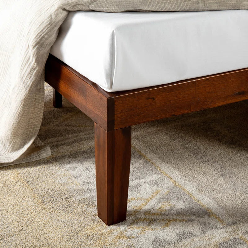 Adouer Wood "Solid Sheesham Wood Slat Bed with Minimalist Headboard – Natural Honey Finish"