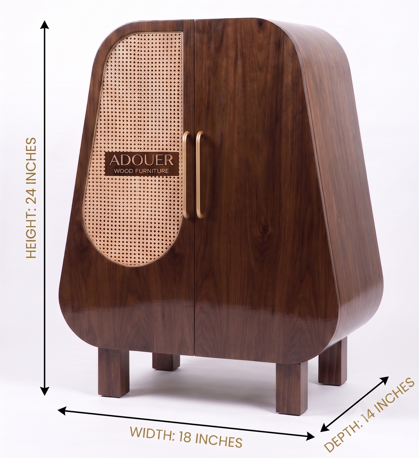 Mid-Century Modern Kids Bedside Table | Solid Wood Nightstand with Rattan Door Accent