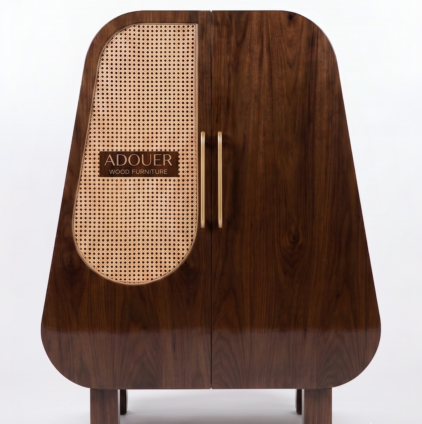 Mid-Century Modern Kids Bedside Table | Solid Wood Nightstand with Rattan Door Accent