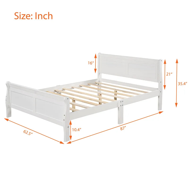 Adouer Wood "Elegant White Solid Sheesham Wooden Bed Frame with Sleigh Design"