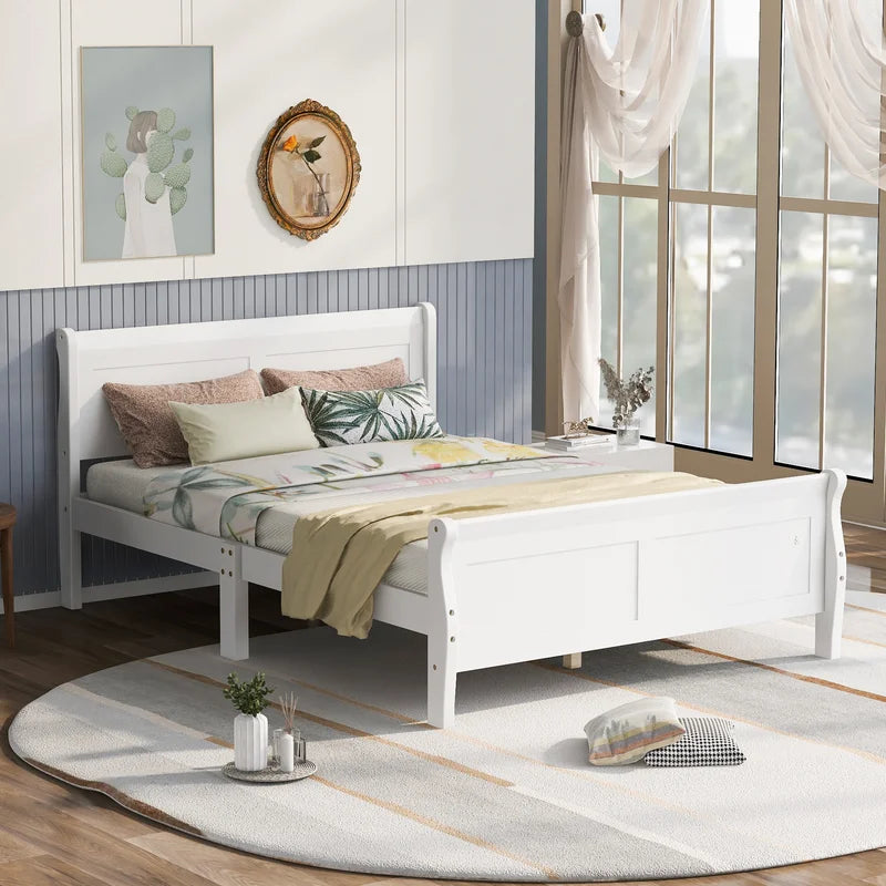 Adouer Wood "Elegant White Solid Sheesham Wooden Bed Frame with Sleigh Design"