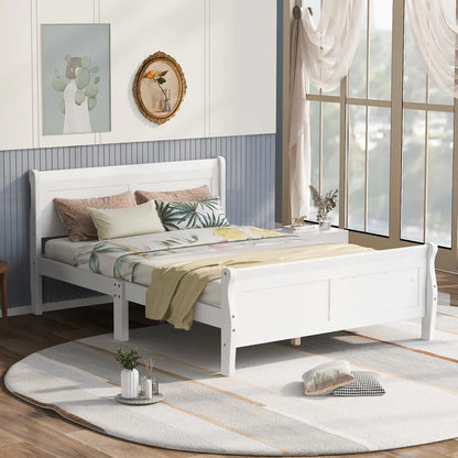 Adouer Wood "Elegant White Solid Sheesham Wooden Bed Frame with Sleigh Design"