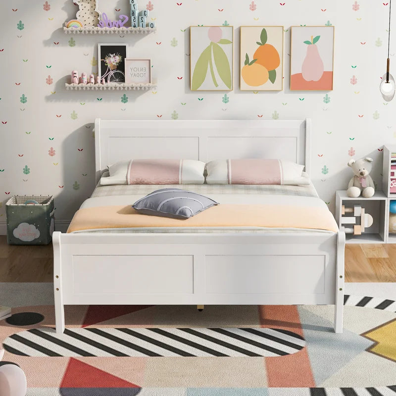 Adouer Wood "Elegant White Solid Sheesham Wooden Bed Frame with Sleigh Design"