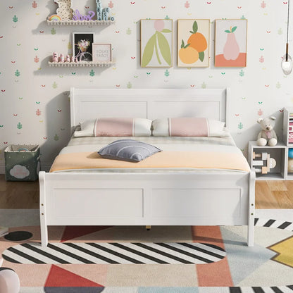 Adouer Wood "Elegant White Solid Sheesham Wooden Bed Frame with Sleigh Design"