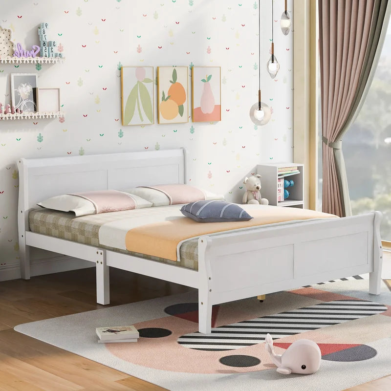 Adouer Wood "Elegant White Solid Sheesham Wooden Bed Frame with Sleigh Design"