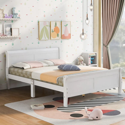 Adouer Wood "Elegant White Solid Sheesham Wooden Bed Frame with Sleigh Design"