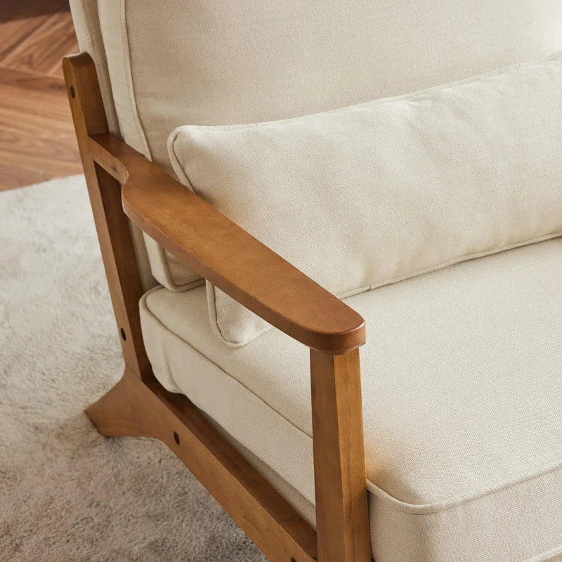 ADOUER WOOD Solid Sheesham Wood Upholstered Arm Chair, Natural