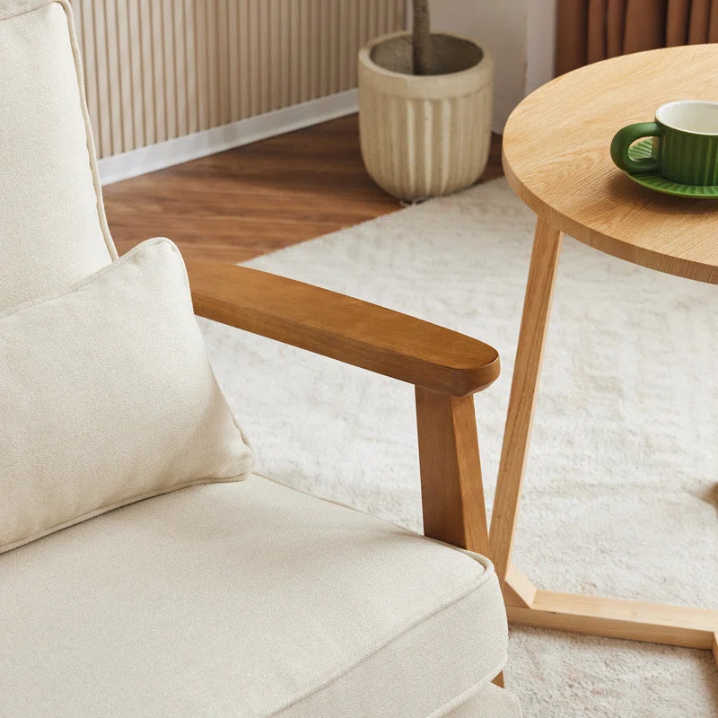 ADOUER WOOD Solid Sheesham Wood Upholstered Arm Chair, Natural