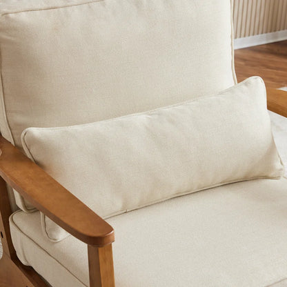 ADOUER WOOD Solid Sheesham Wood Upholstered Arm Chair, Natural