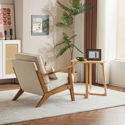 ADOUER WOOD Solid Sheesham Wood Upholstered Arm Chair, Natural