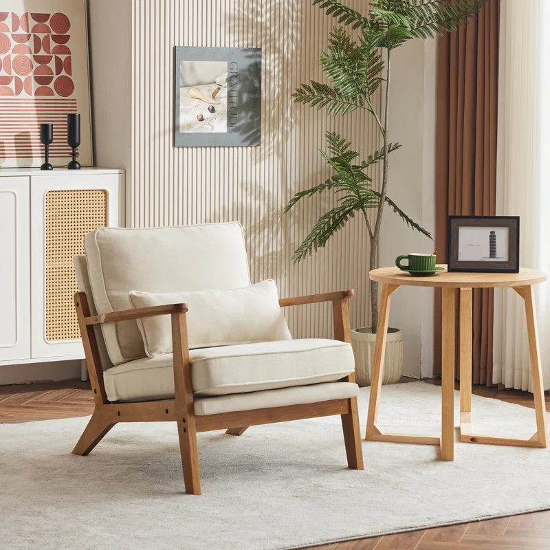 ADOUER WOOD Solid Sheesham Wood Upholstered Arm Chair, Natural