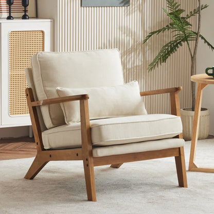 ADOUER WOOD Solid Sheesham Wood Upholstered Arm Chair, Natural
